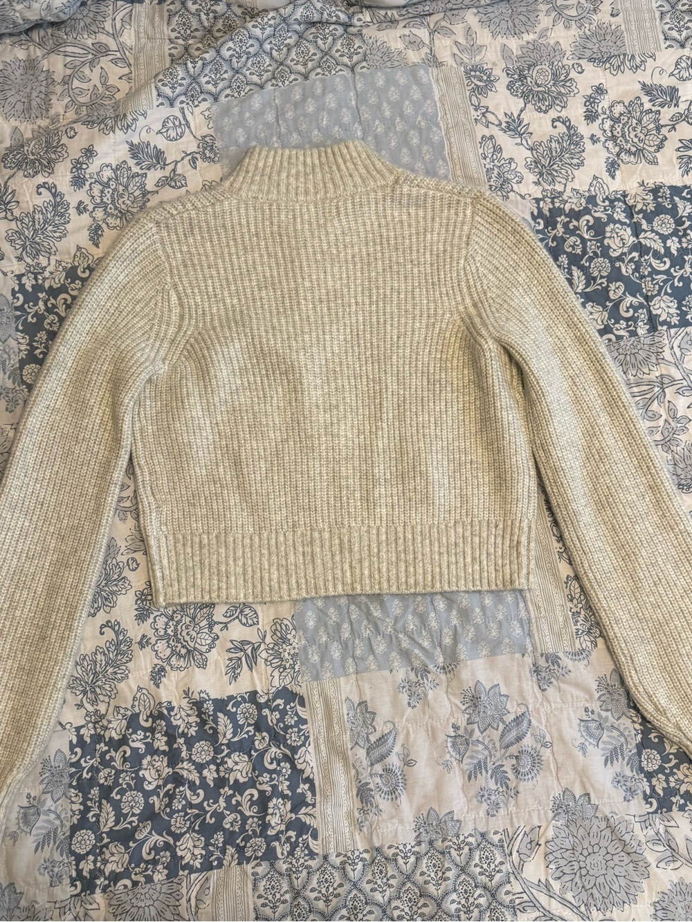 William Rast Cream Ribbed Zip Cropped Cardigan - Picture 4 of 4